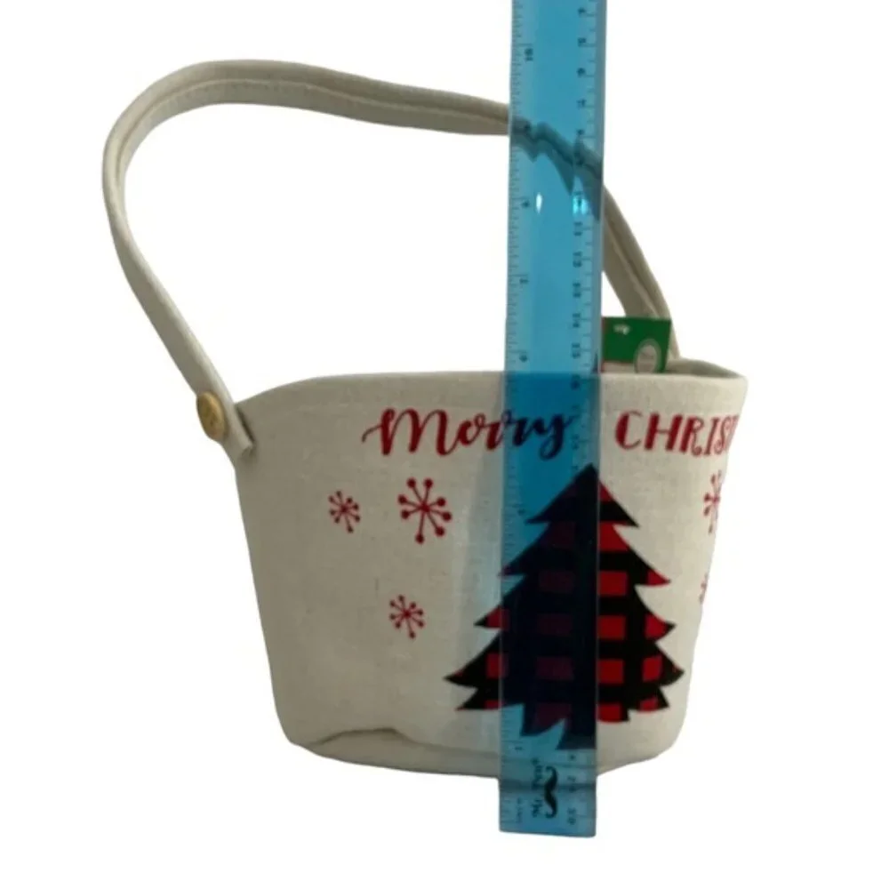 Simply Holiday Canvas Christmas Basket Lined Tote Buffalo Check Plaid